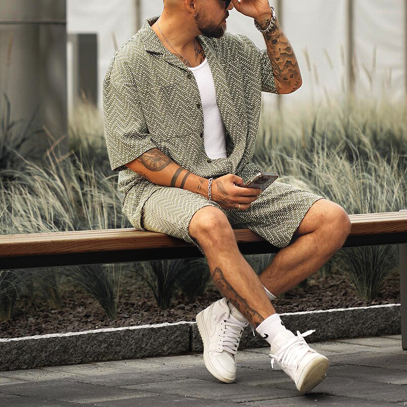 Luchtige zomerset voor mannen met geometrisch patroon — afbeelding 6