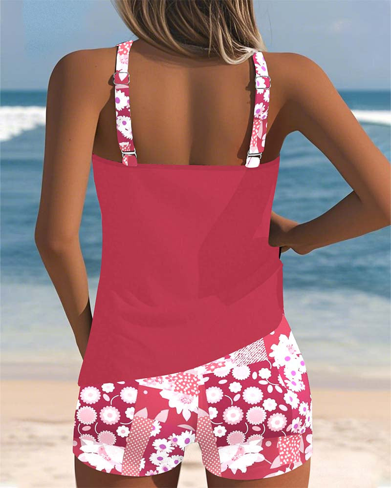 Bedrukte zwemset met tanktop en short