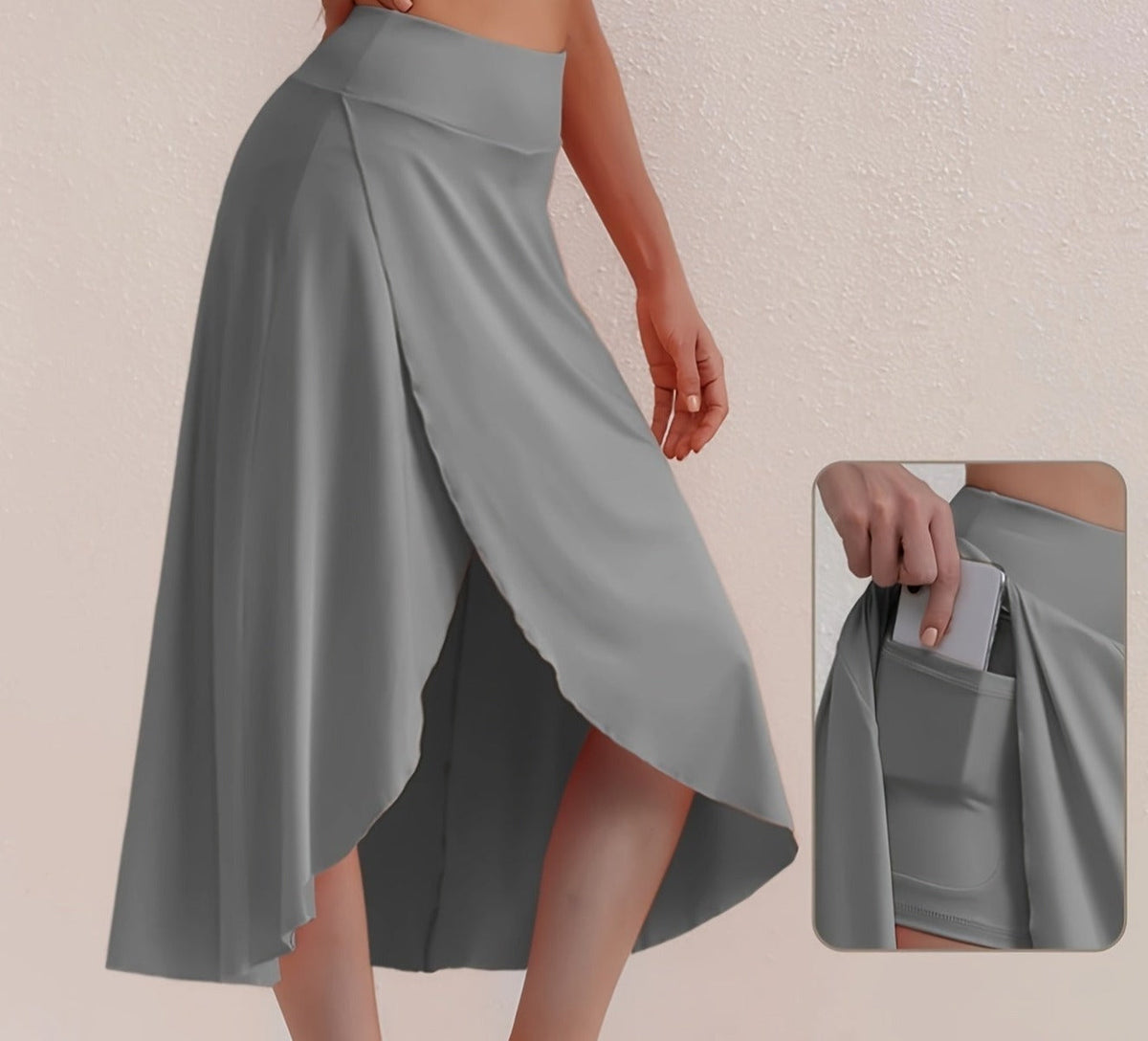 Sportieve rok met hoge taille en asymmetrische snit
