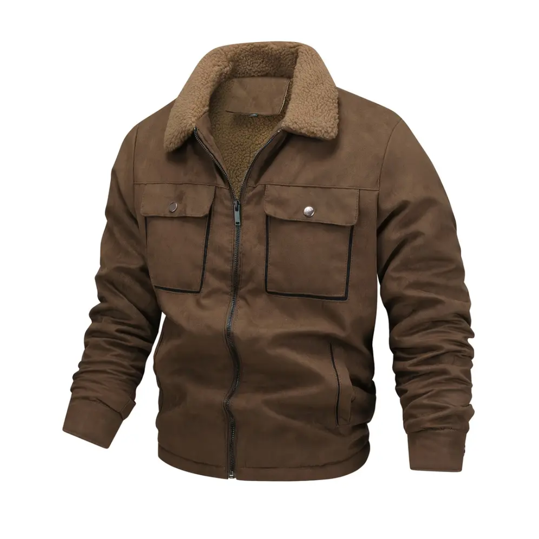 Heren outdoorjack gevoerd met teddyfleece & reverskraag