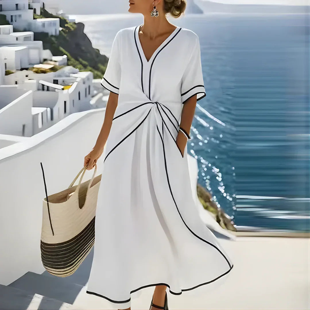 Iris | Elegante jurk met V-hals en flatterend tailledetail