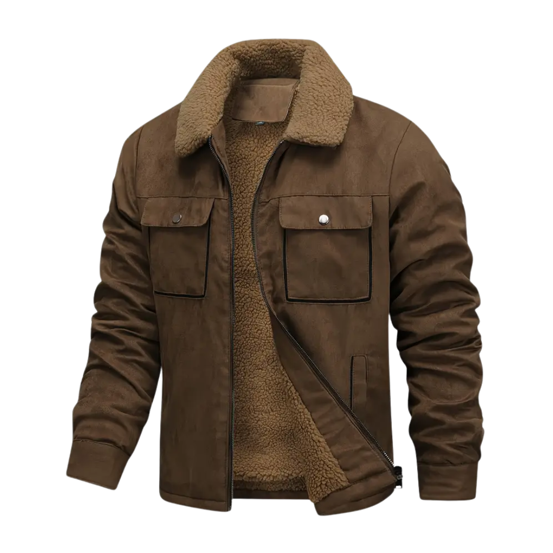 Heren outdoorjack gevoerd met teddyfleece & reverskraag