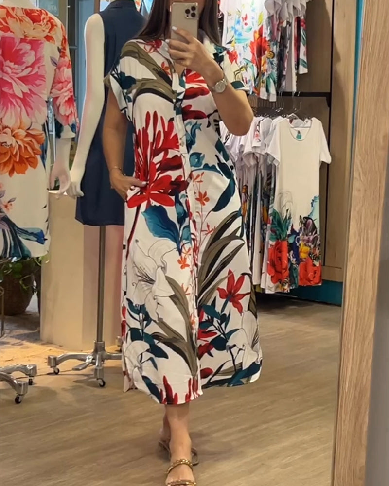 Zomerjurk met print & blazerkraag