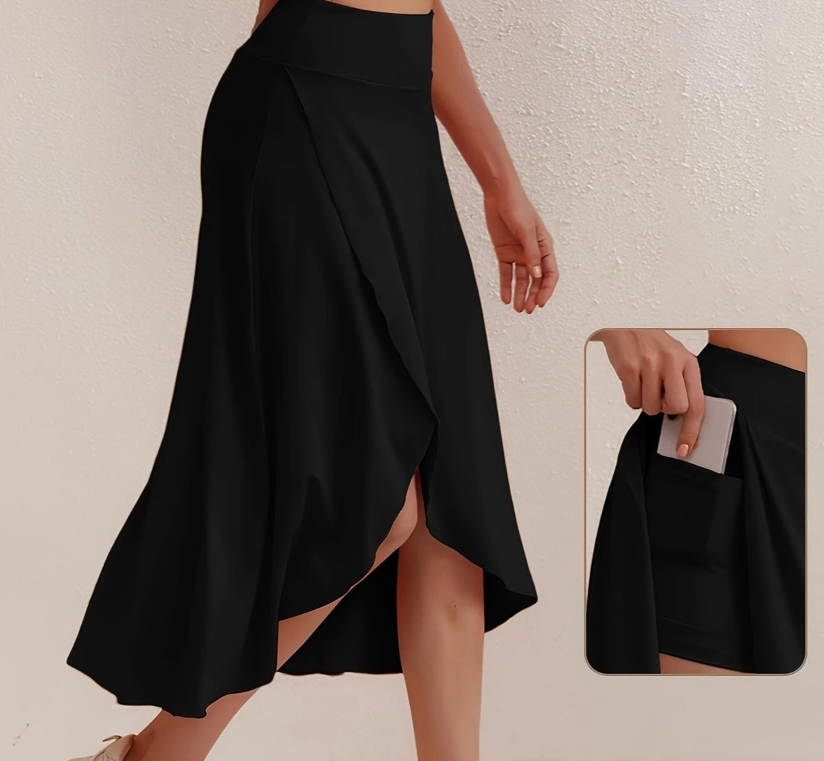 Sportieve rok met hoge taille en asymmetrische snit