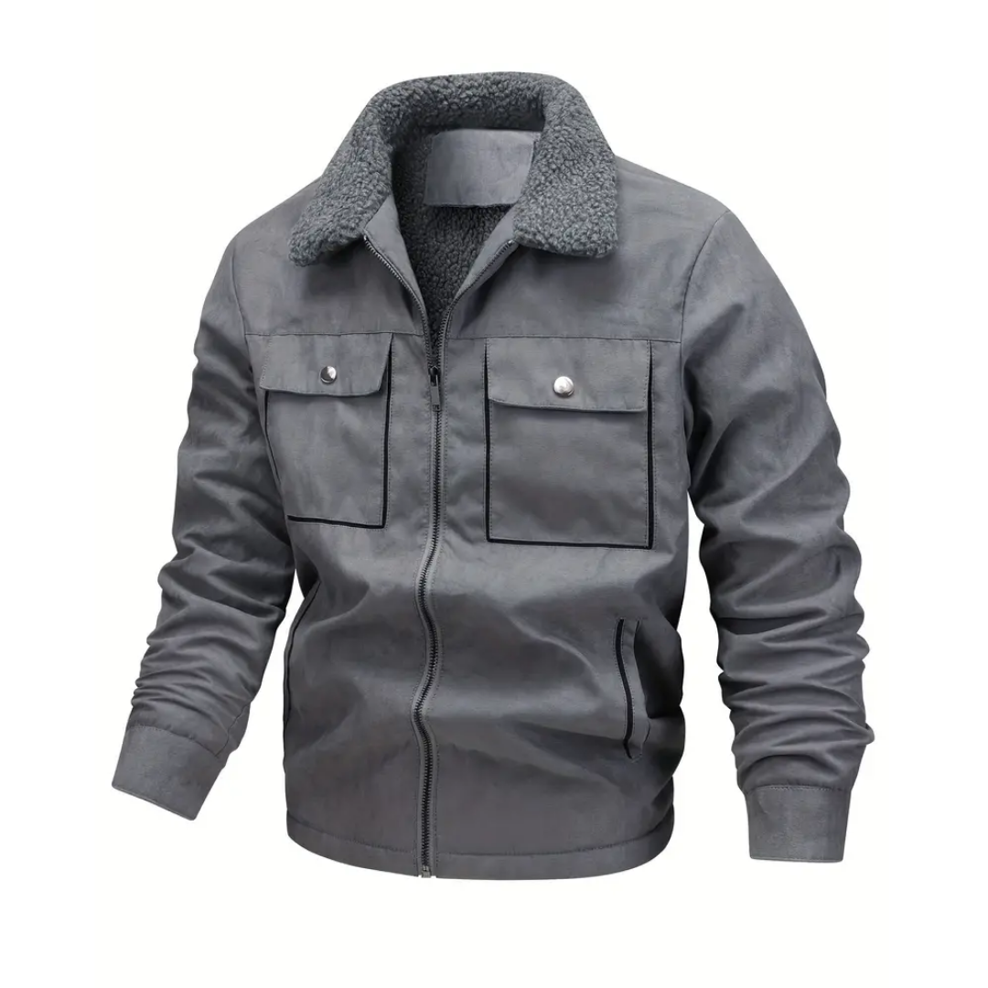Heren outdoorjack gevoerd met teddyfleece & reverskraag