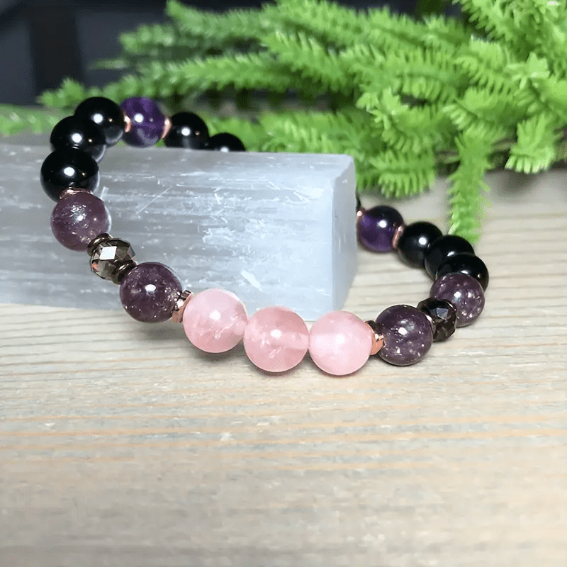 8mm rozenkwarts obsidiaan amethist kralenarmband
