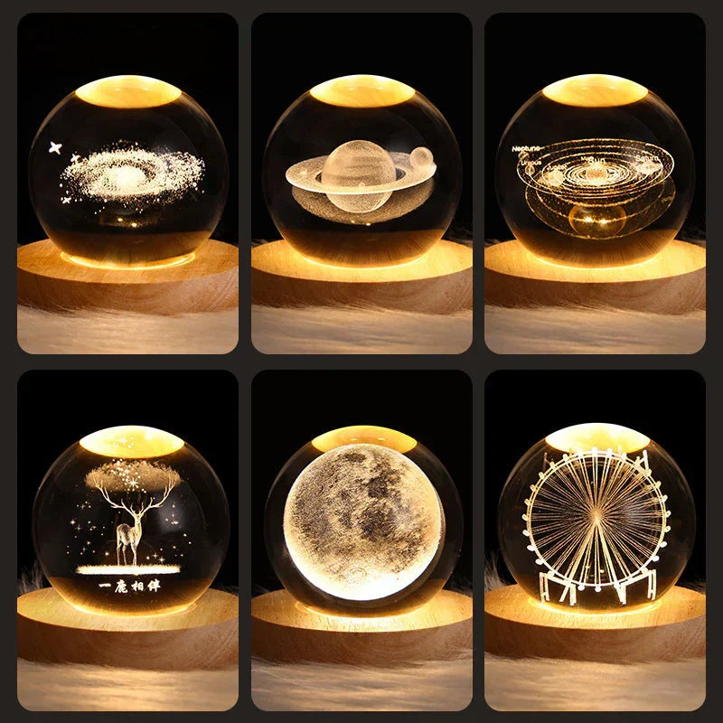 3D kristallen bolvormige nachtlamp