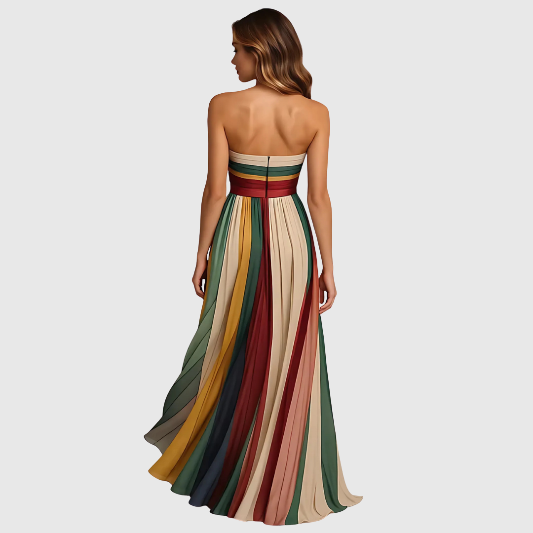 Karin | Lange strapless jurk met geplooide rok