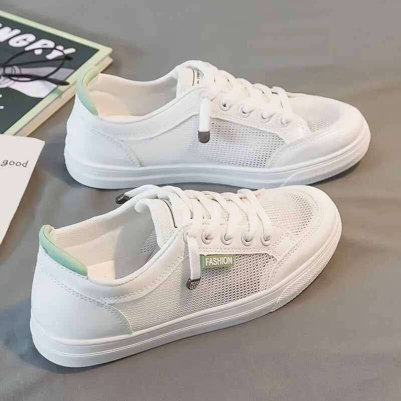 Witte damessneakers met mesh bovenmaterialen