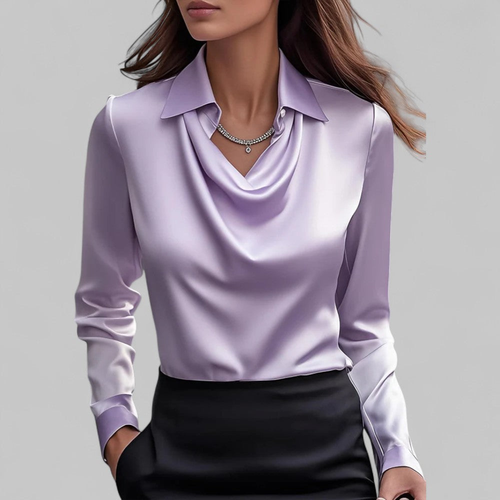 Tuba | Satijnen blouse met lange mouwen en gedrapeerde hals
