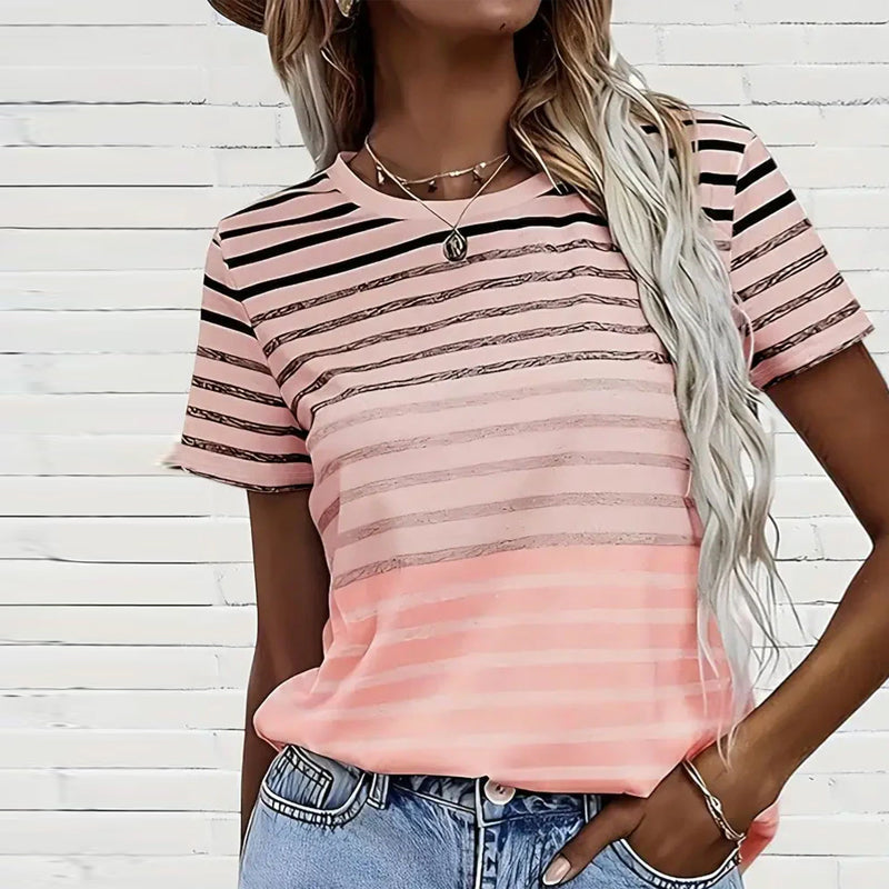Gestreept dames T-shirt met ronde hals en kleurverloop
