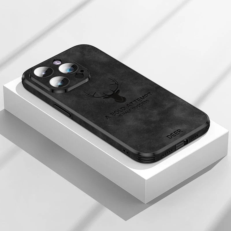 iPhone-hoes met suède buitenkant en siliconen binnenlaag