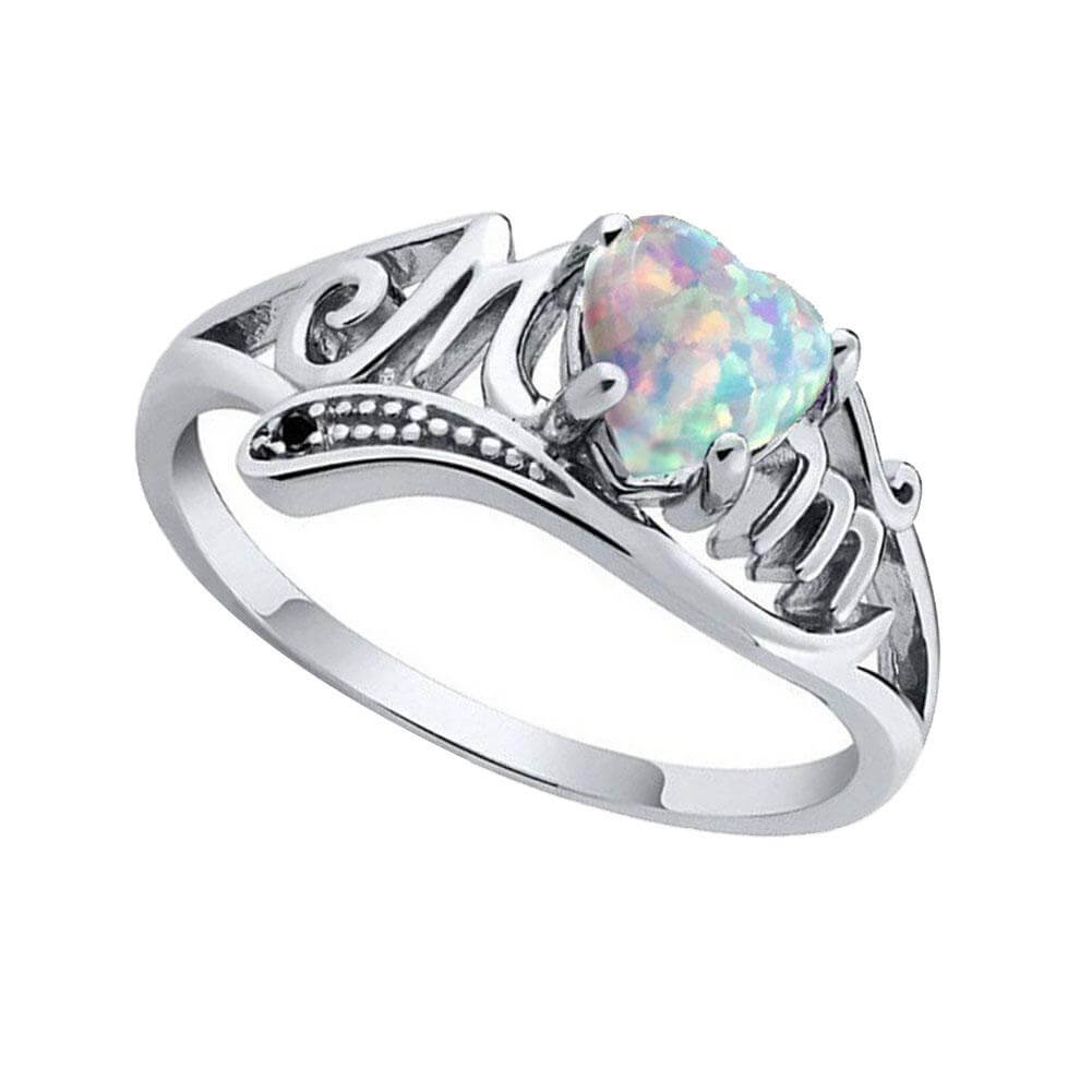 Mam gegraveerd hart opaal ring