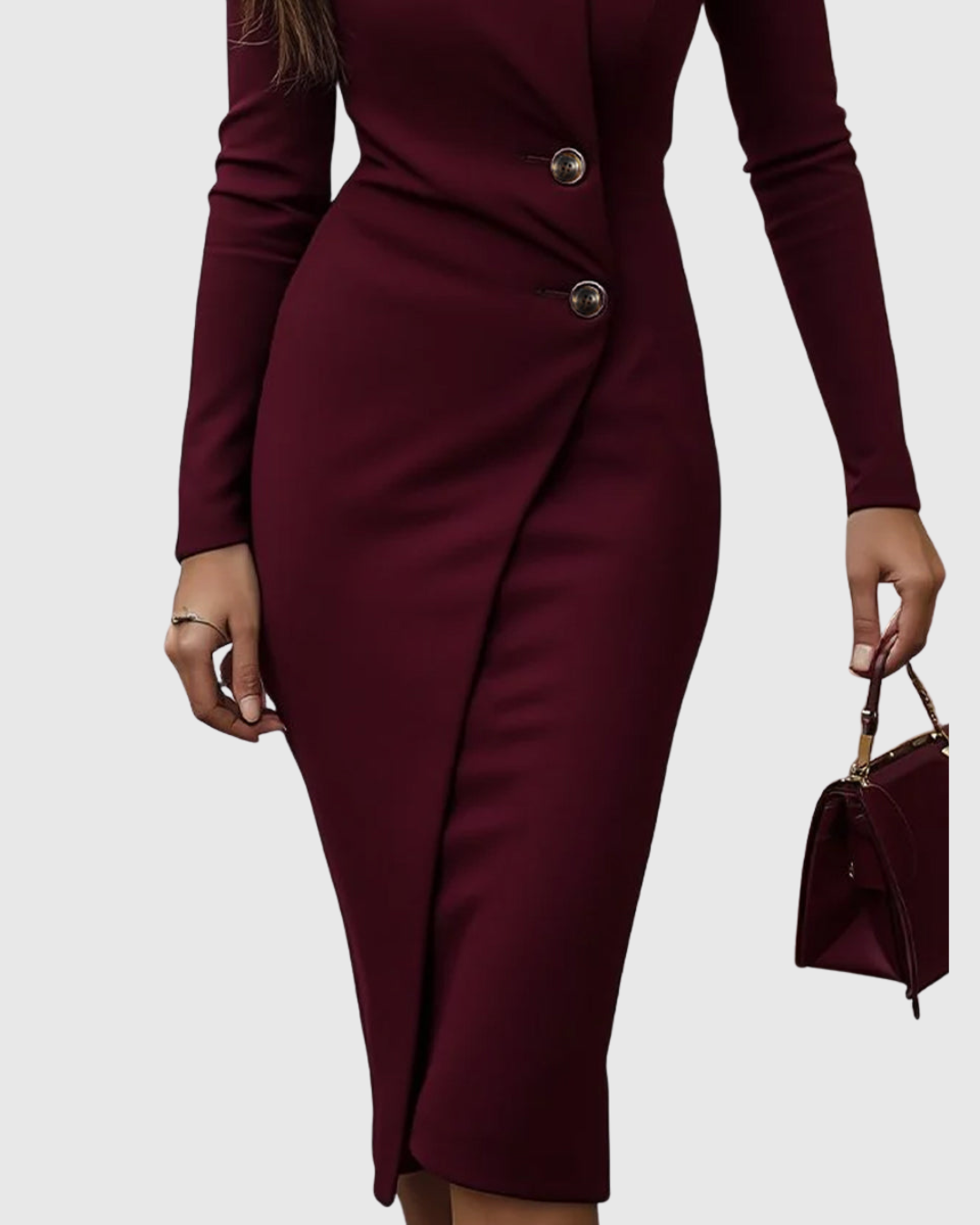 Erica | Midi-jurk met overslageffect en lange mouwen