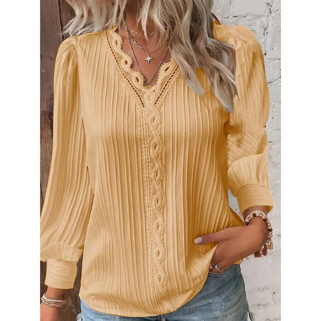 Damesblouse met V-hals en lange mouwen
