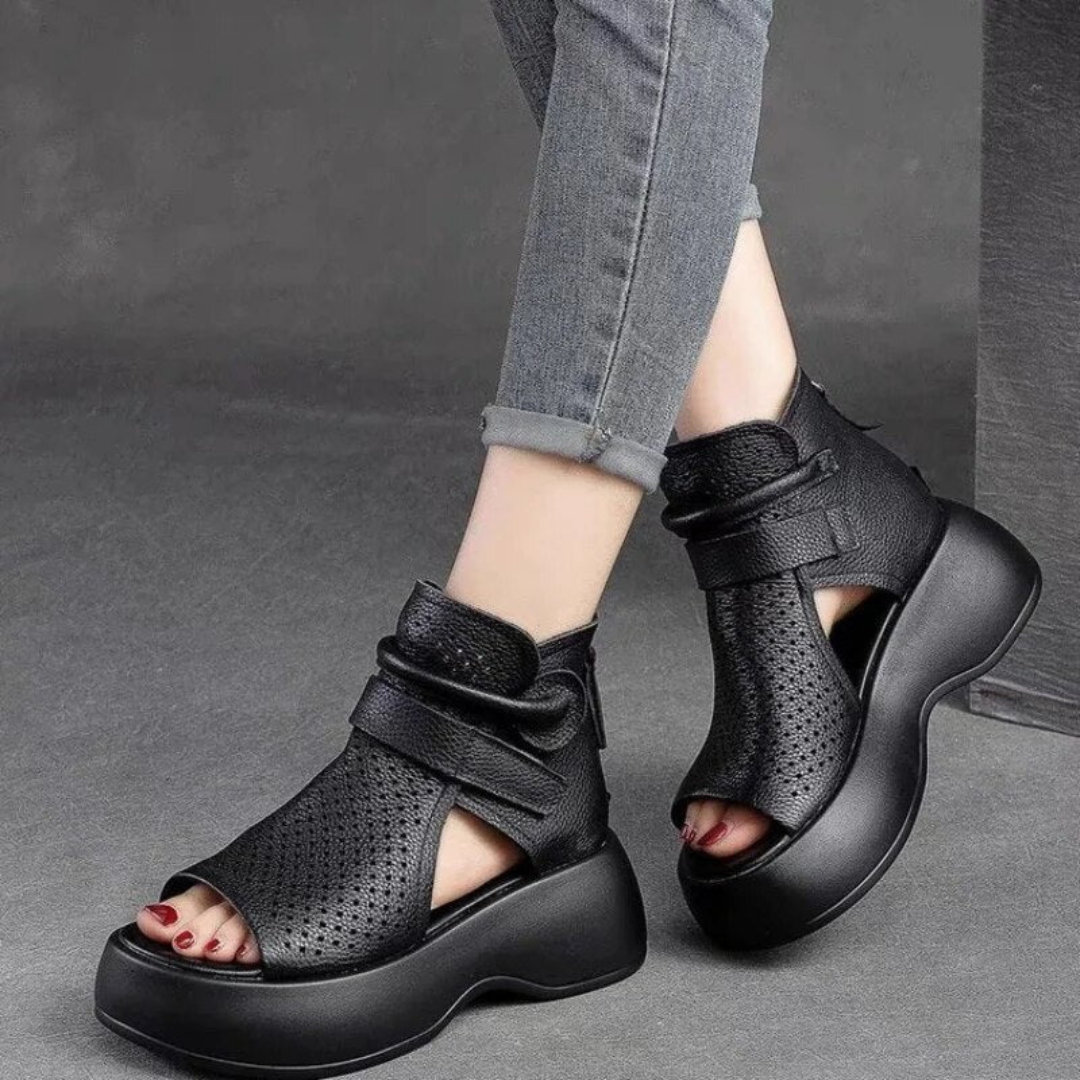 Leren sandalen dames met schokabsorberende zool