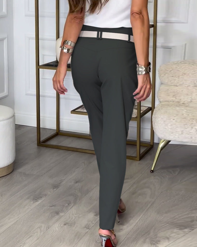 Dames patchwork broek met riem