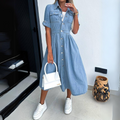 Modieuze denim jurk met korte mouwen