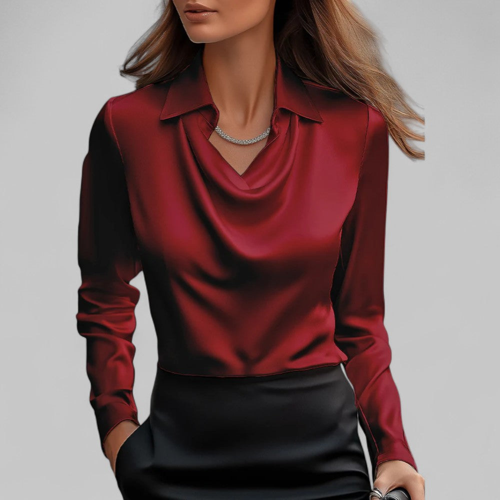 Tuba | Satijnen blouse met lange mouwen en gedrapeerde hals