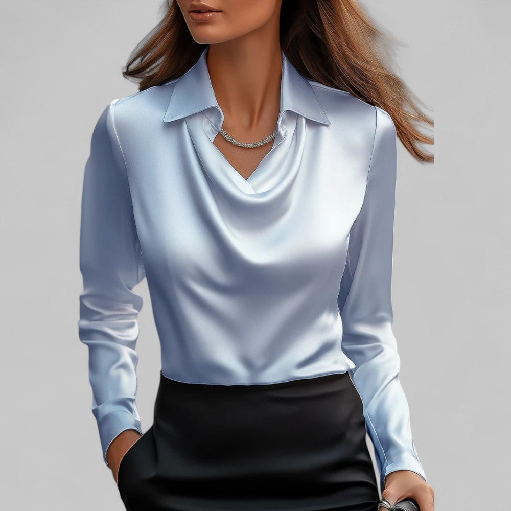 Tuba | Satijnen blouse met lange mouwen en gedrapeerde hals