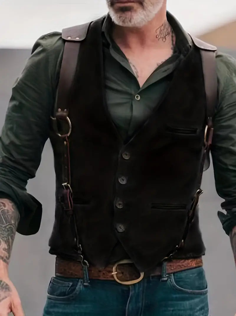 Heren vintage V-hals omkeerbaar vest