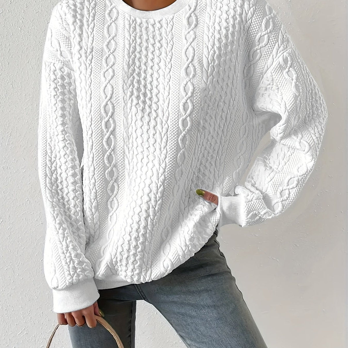 Sweatshirt met ronde hals en kabelmotief