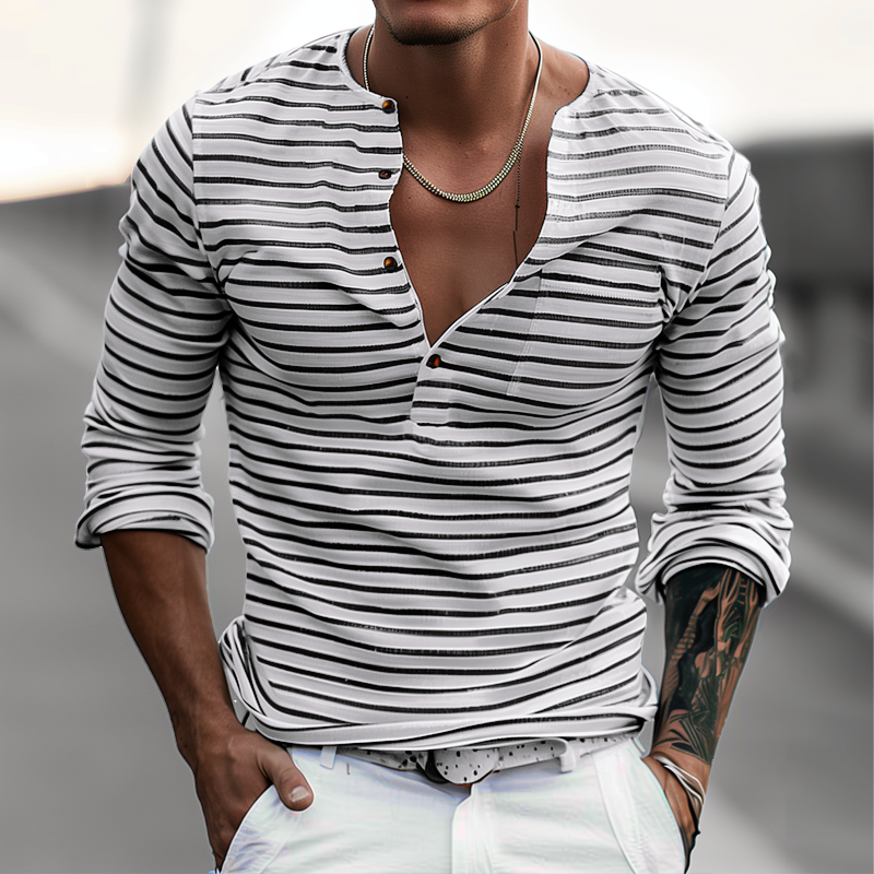 Gestreept henley shirt met lange mouwen – Noor