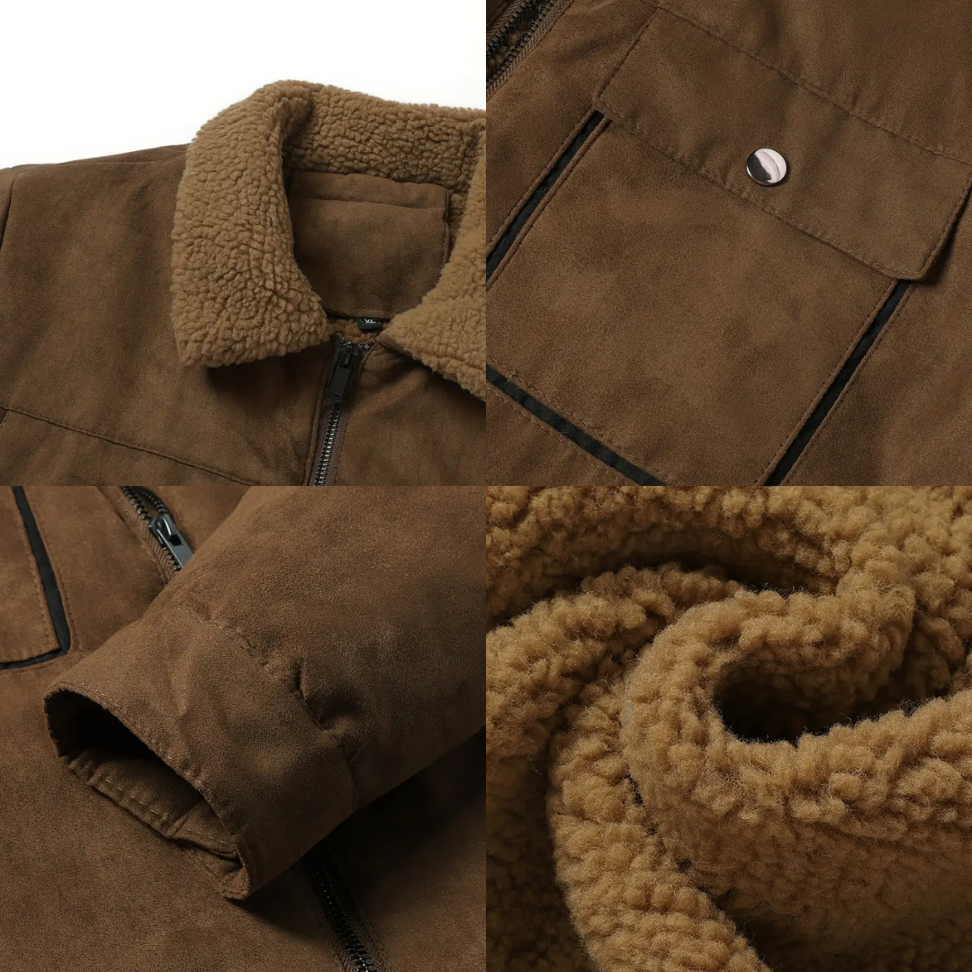 Heren outdoorjack gevoerd met teddyfleece & reverskraag
