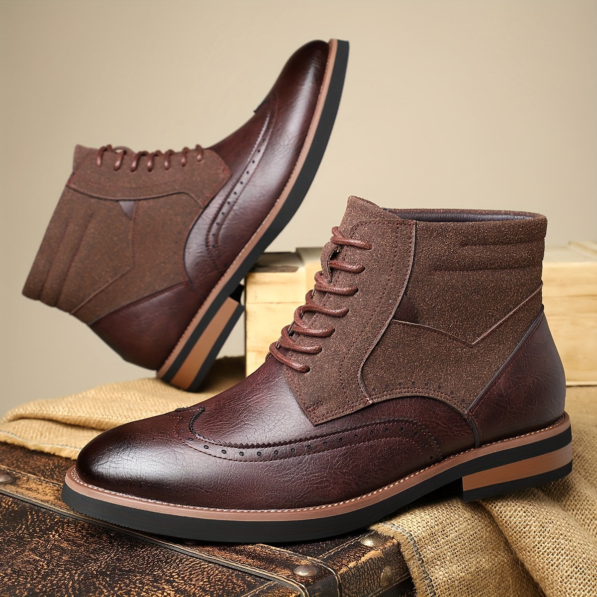 Enkellaarzen met vleugelneus, broguedetails en veters
