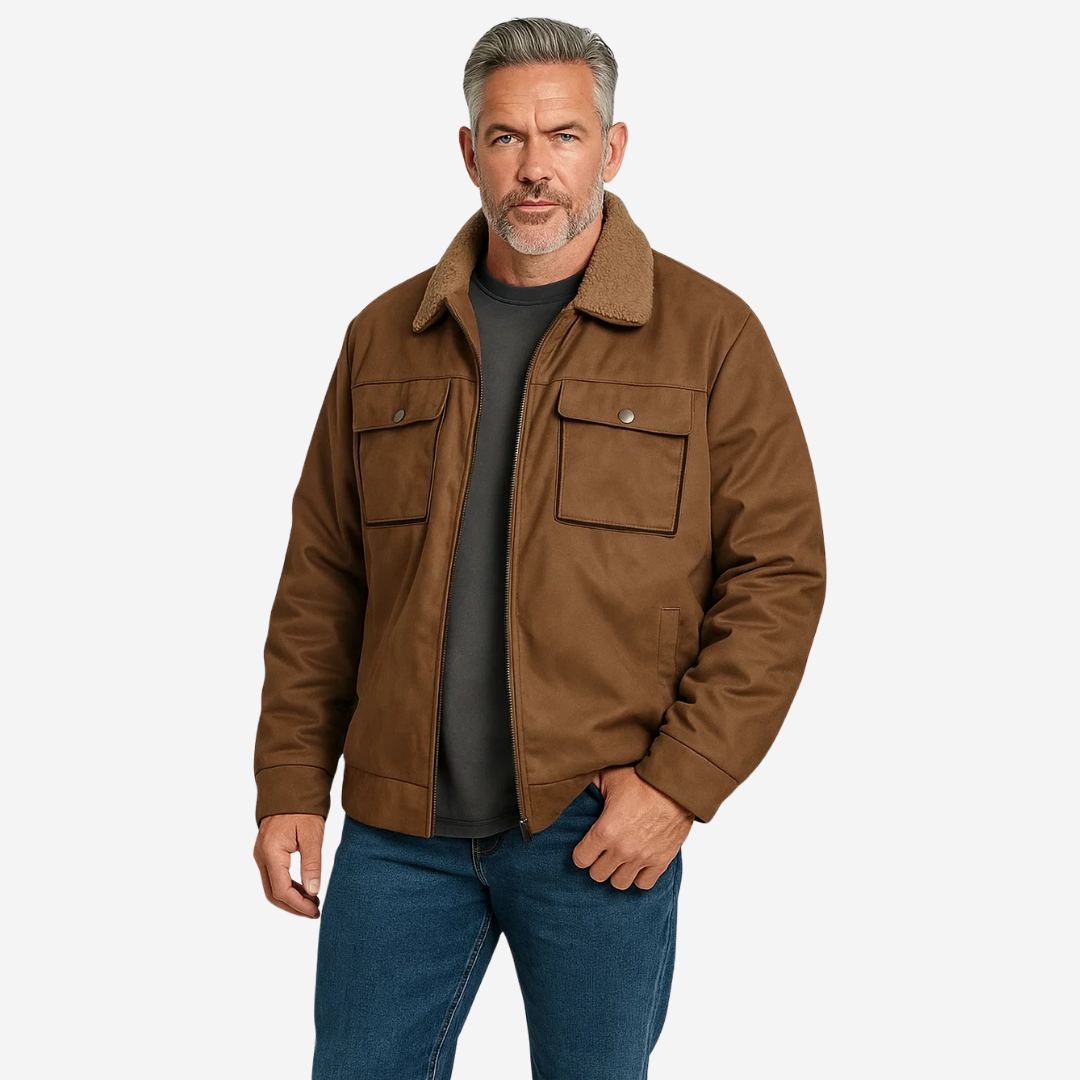 Heren outdoorjack gevoerd met teddyfleece & reverskraag