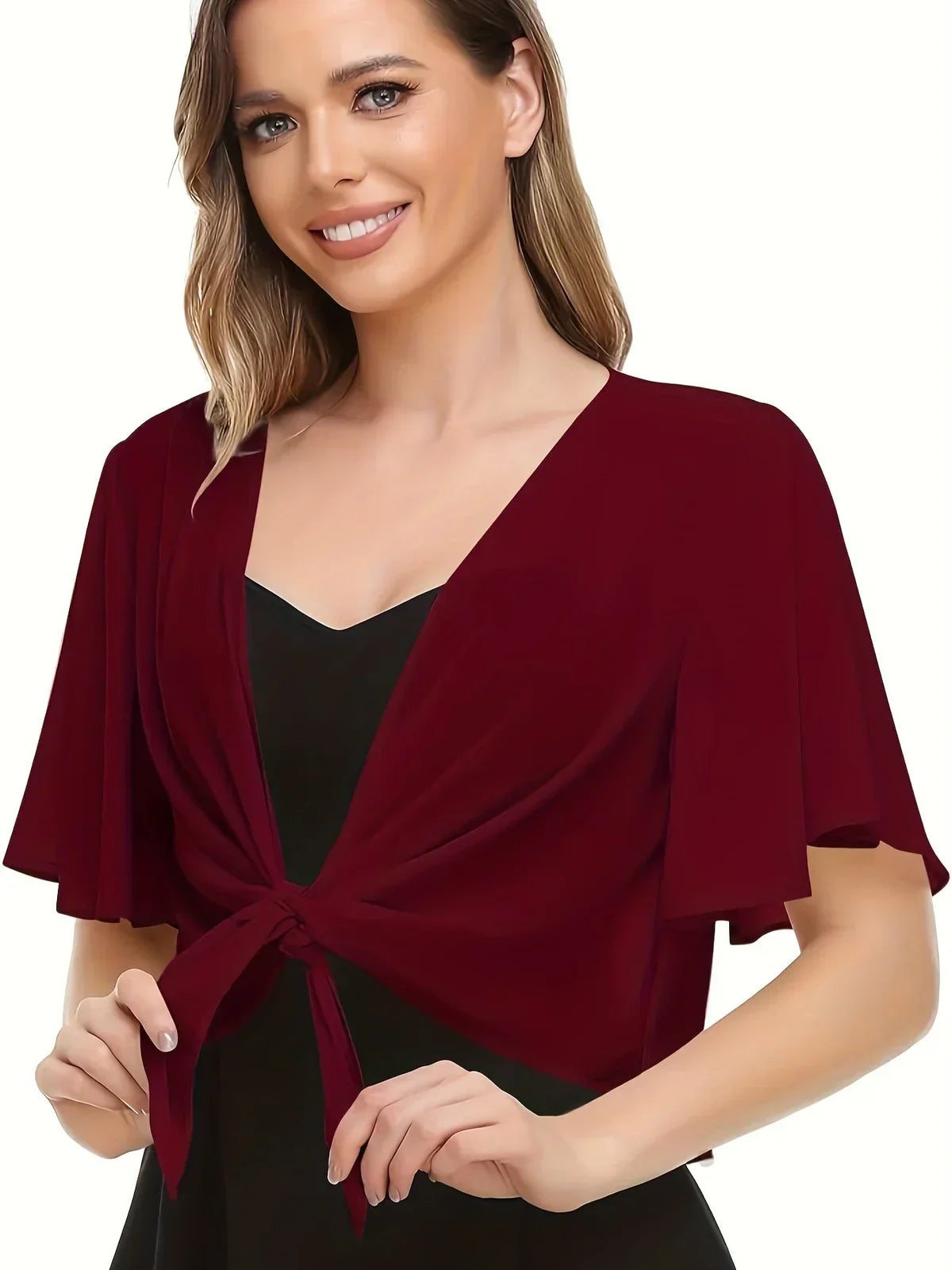 Blouse met V-hals en strikband