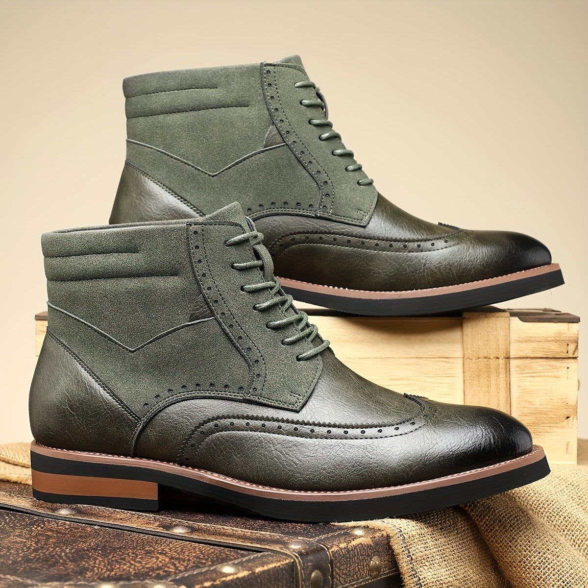 Enkellaarzen met vleugelneus, broguedetails en veters