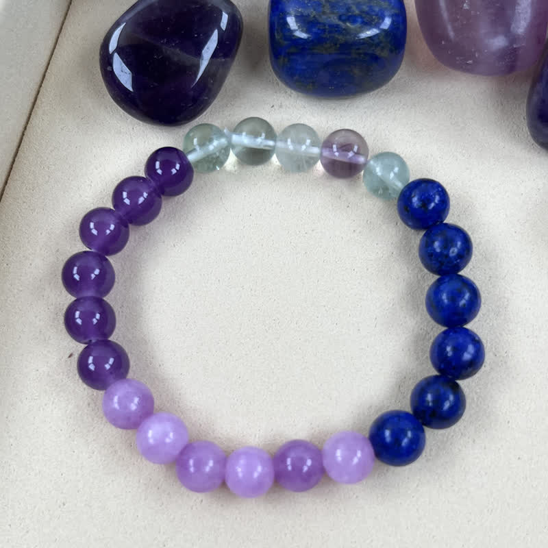 Anti-Angst amethist, lepidoliet en lapis lazuli armband