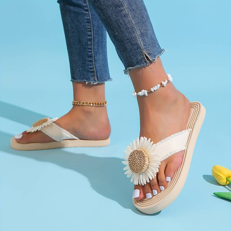 Boho slip-on sandalen met bloemdetail