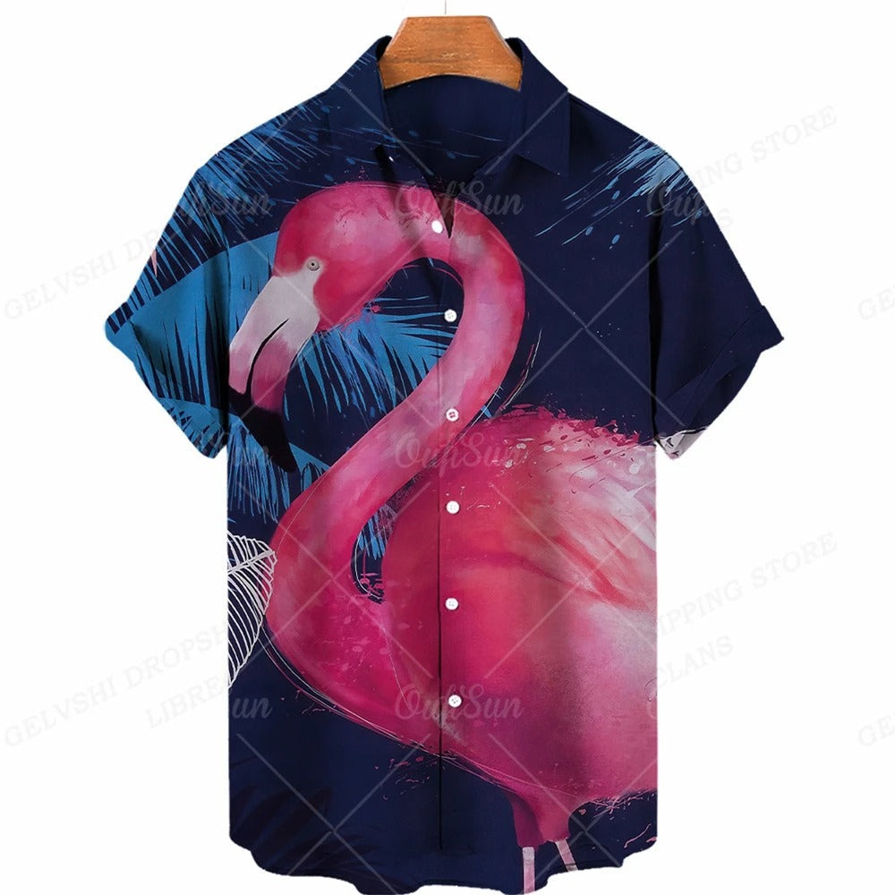 Tropisch 3D flamingo overhemd