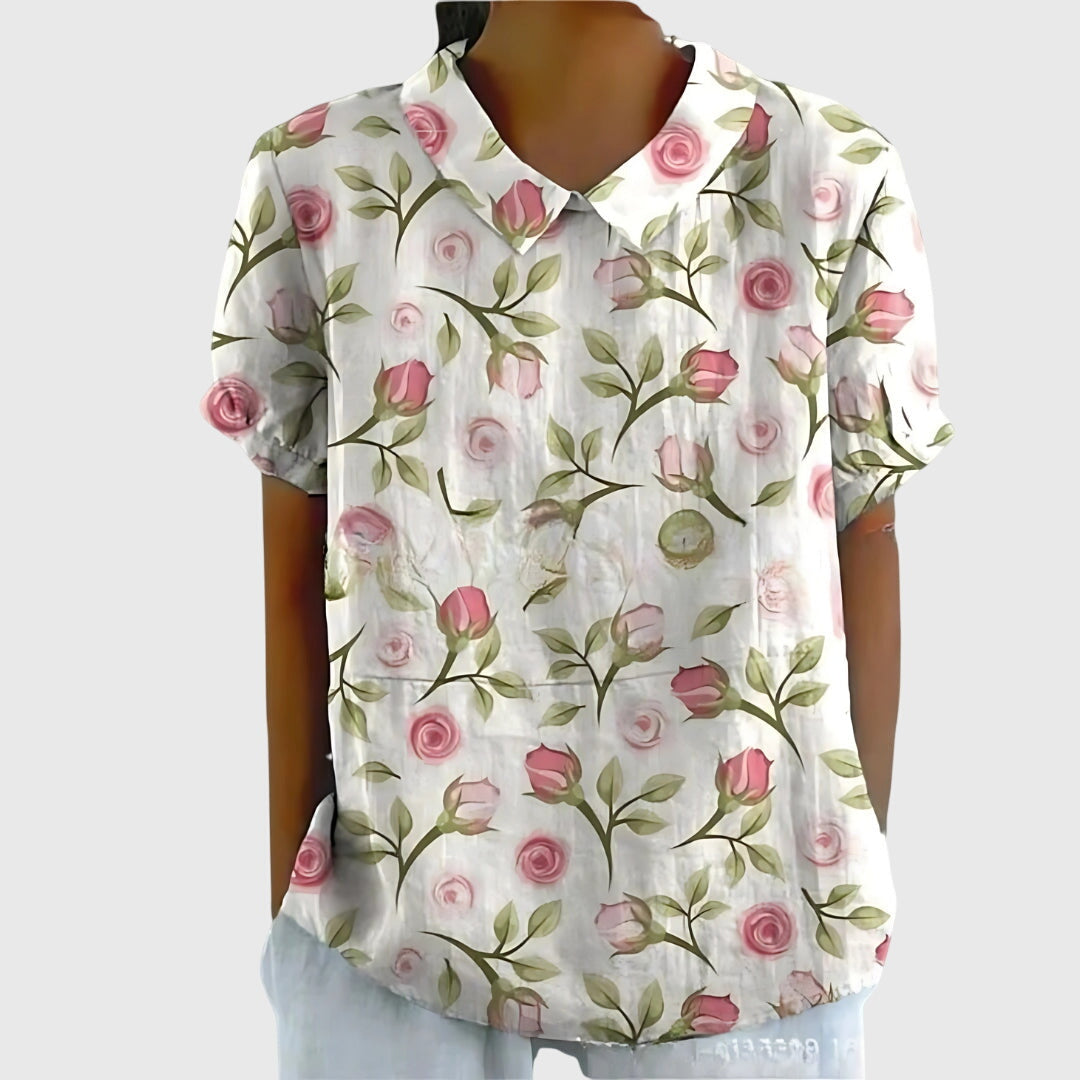 Lidwina | Lichte damesblouse met bloemenprint en korte mouwen