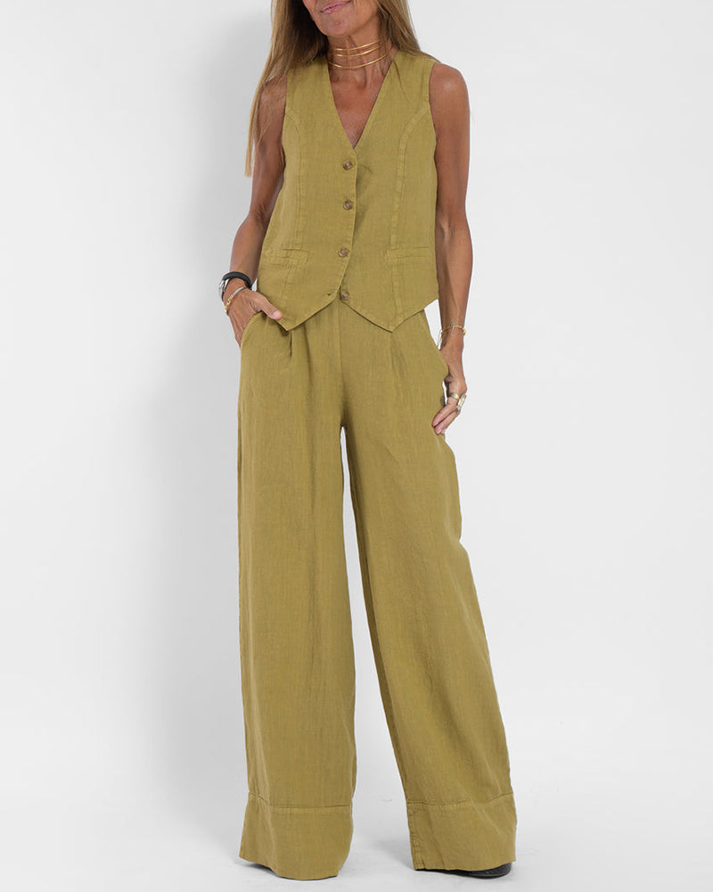 Linnen 2-Delige set met wijde broek en vest