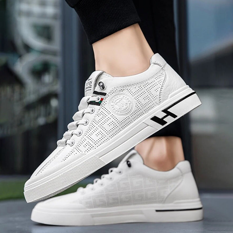 Heren sneaker van geperforeerd leer met lichtgewicht constructie