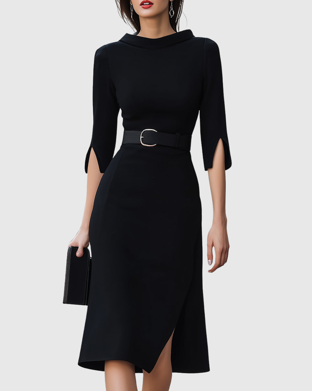 Liselotte | Midi-jurk met hoge hals en asymmetrische zoom