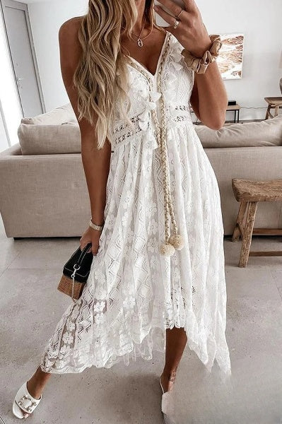 Witte gehaakte franjejurk