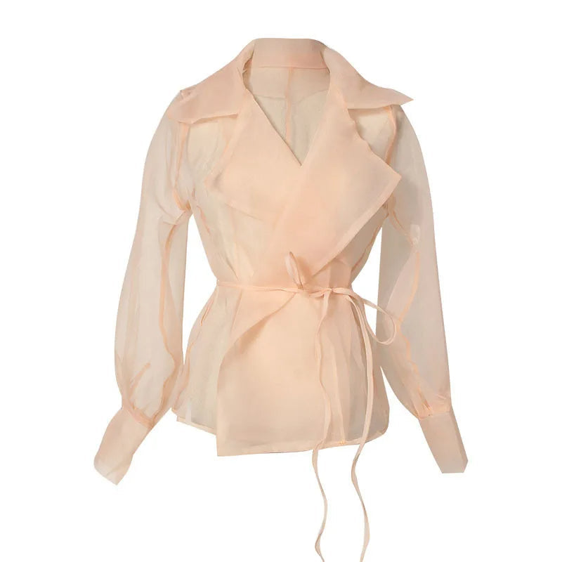 Tweedelige chiffon zomerset met riem en rok