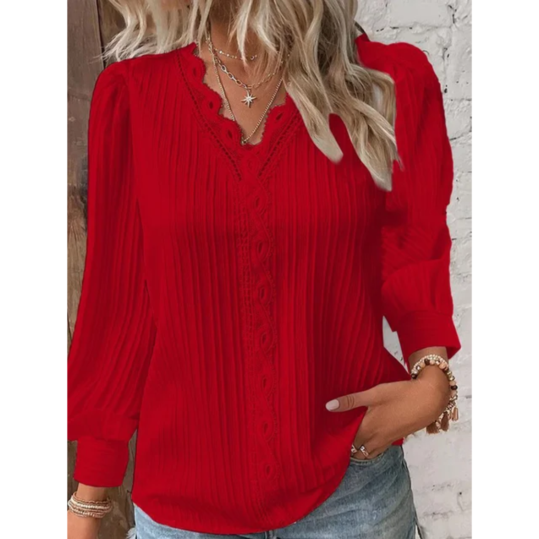 Damesblouse met V-hals en lange mouwen