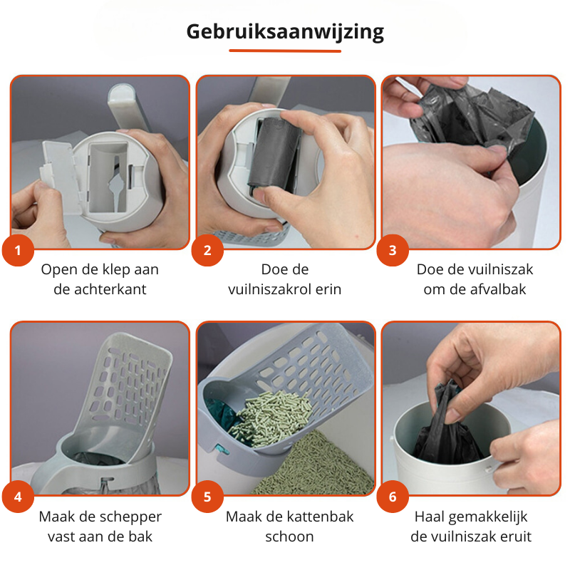 Kattenbakschep EasyScoop met afvalhouder