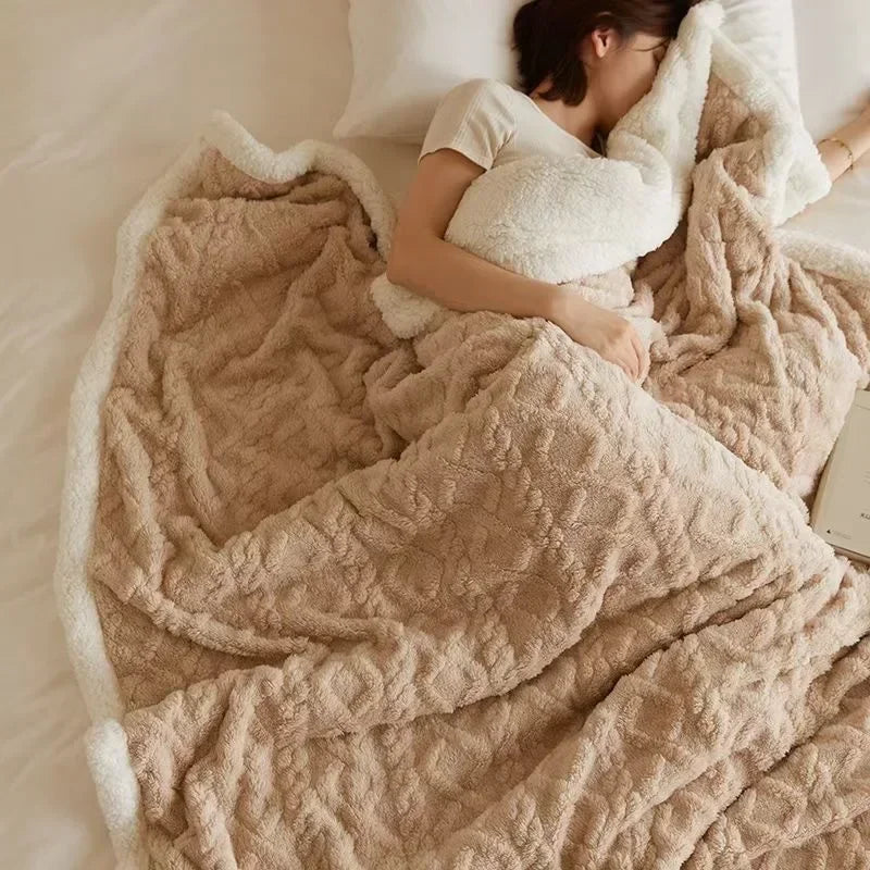 Dikke winterdeken van lamswol en fleece