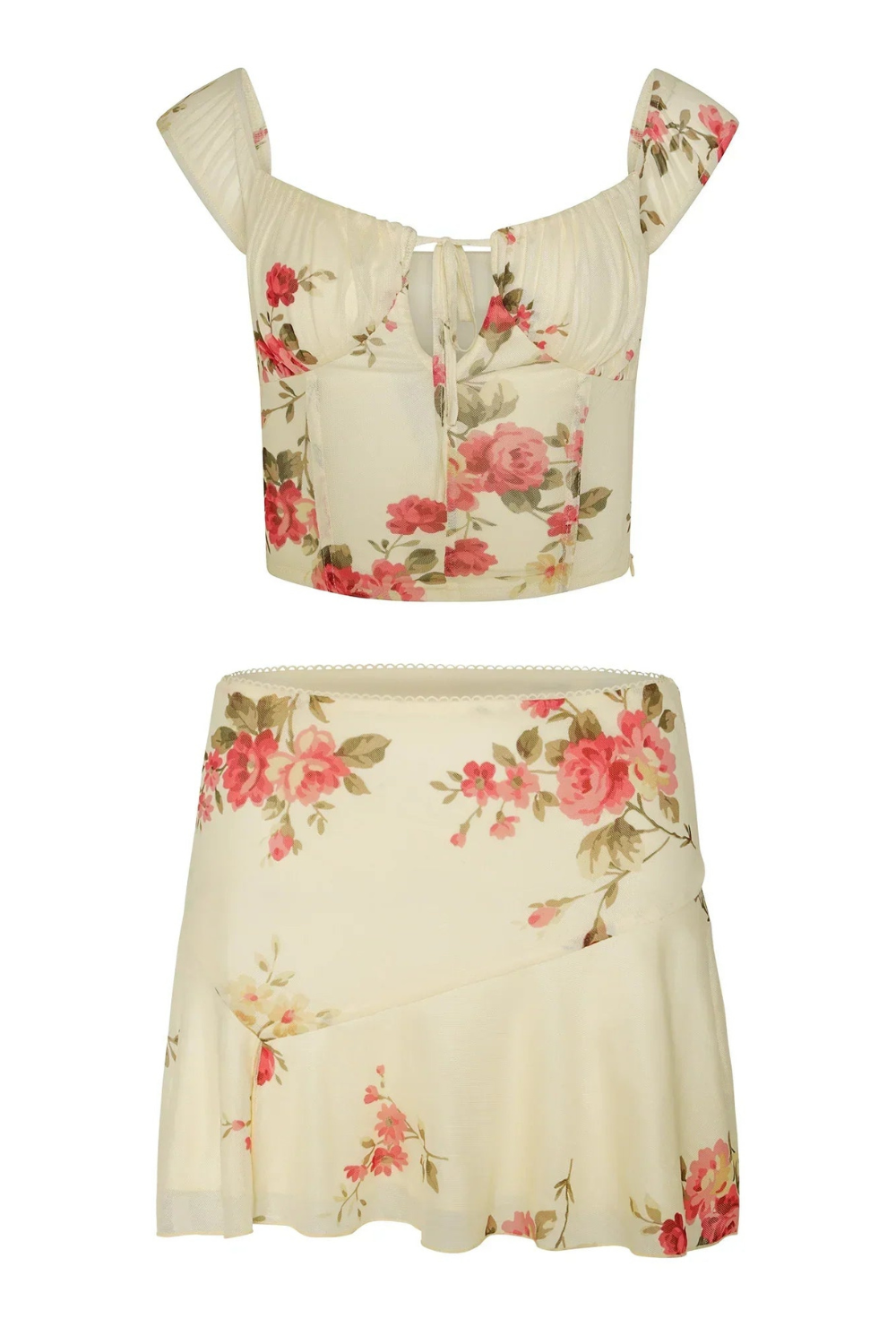Tweedelige dames zomerset met bloempot en minirok