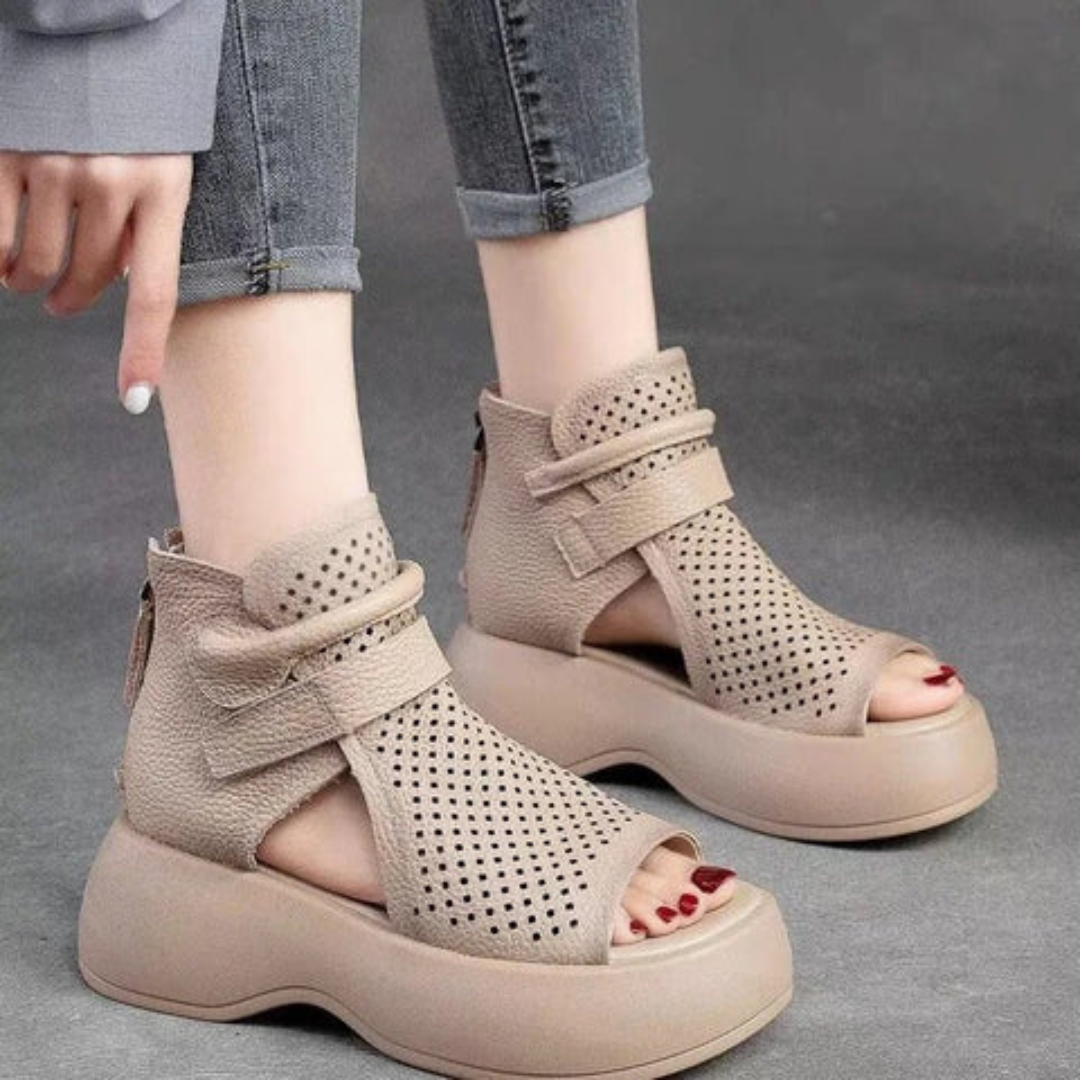 Leren sandalen dames met schokabsorberende zool