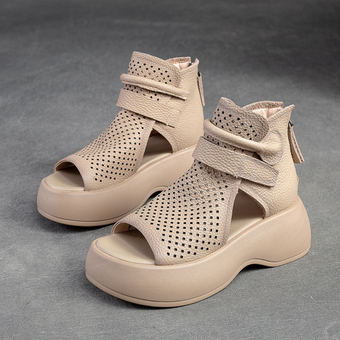 Leren sandalen dames met schokabsorberende zool