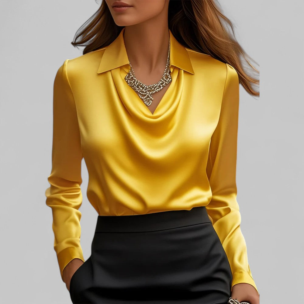 Tuba | Satijnen blouse met lange mouwen en gedrapeerde hals