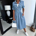 Modieuze denim jurk met korte mouwen