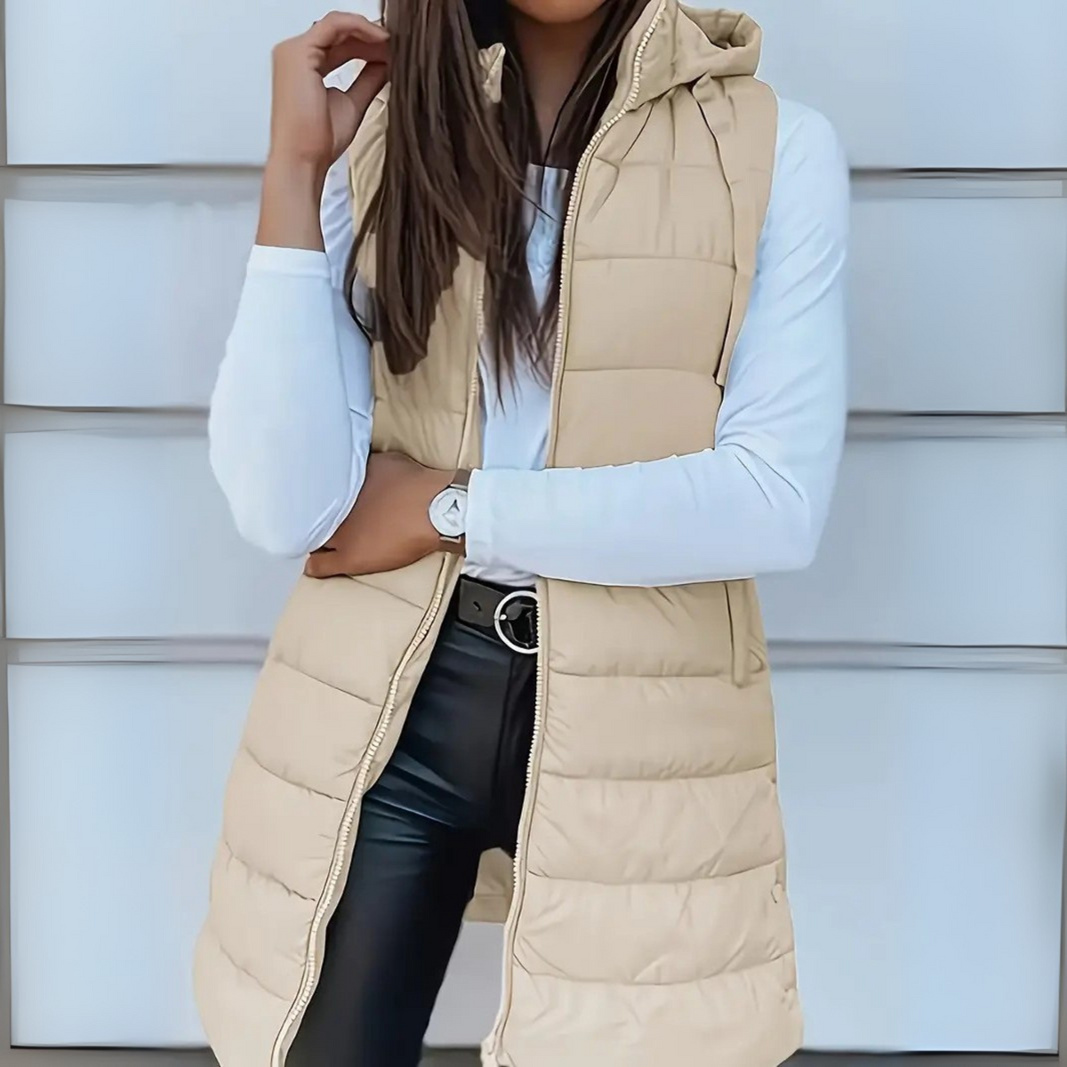 Naima | Lange gewatteerde bodywarmer met capuchon